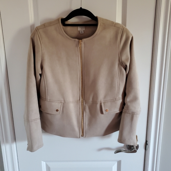 Neutral faux suede lightweight jacket size medium - Picture 2 of 8